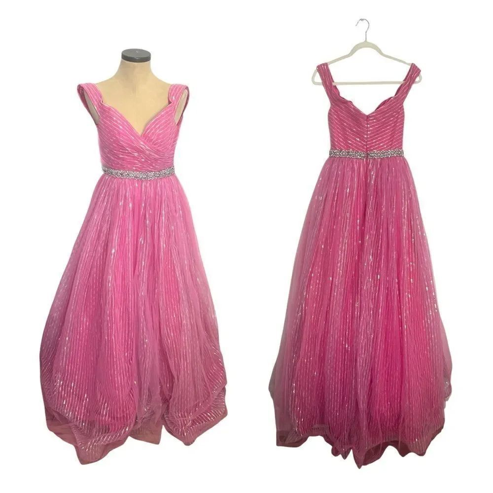 MAC Duggal Pink Sequin Rhinestone gown